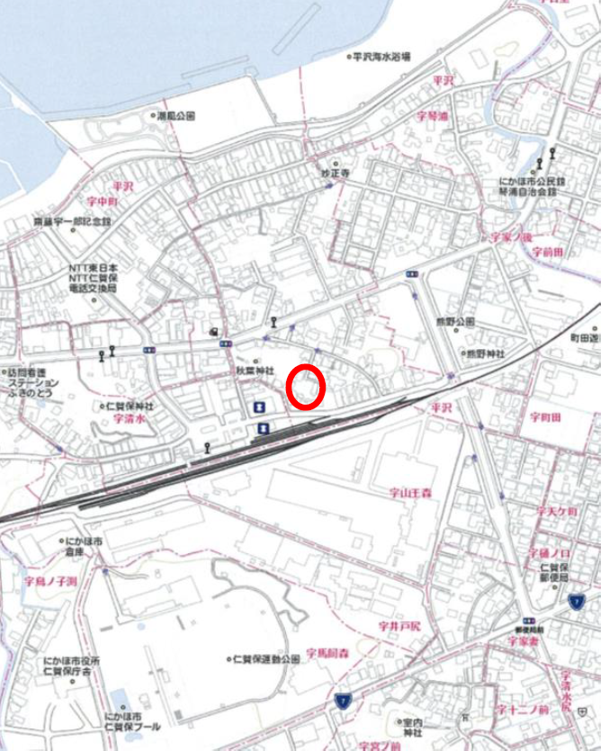 秋田県にかほ市平沢字新町 土地 宅地 所在地案内図