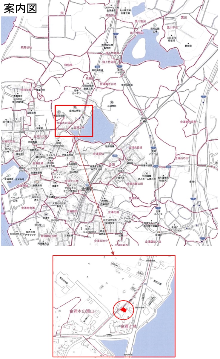 秋田県にかほ市金浦字上林　土地 宅地 現地案内図